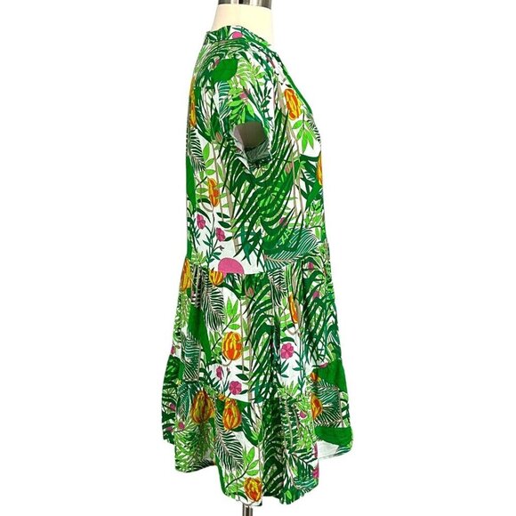 La Plage Alison Short Sleeve Dress Size XS Green Banana Jungle 100% Cotton - Picture 5 of 12